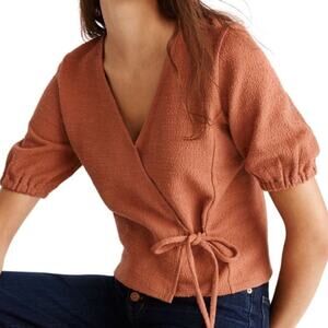 Madewell Texture & Thread Puff Sleeve Wrap Top XL Cotton Minimalist